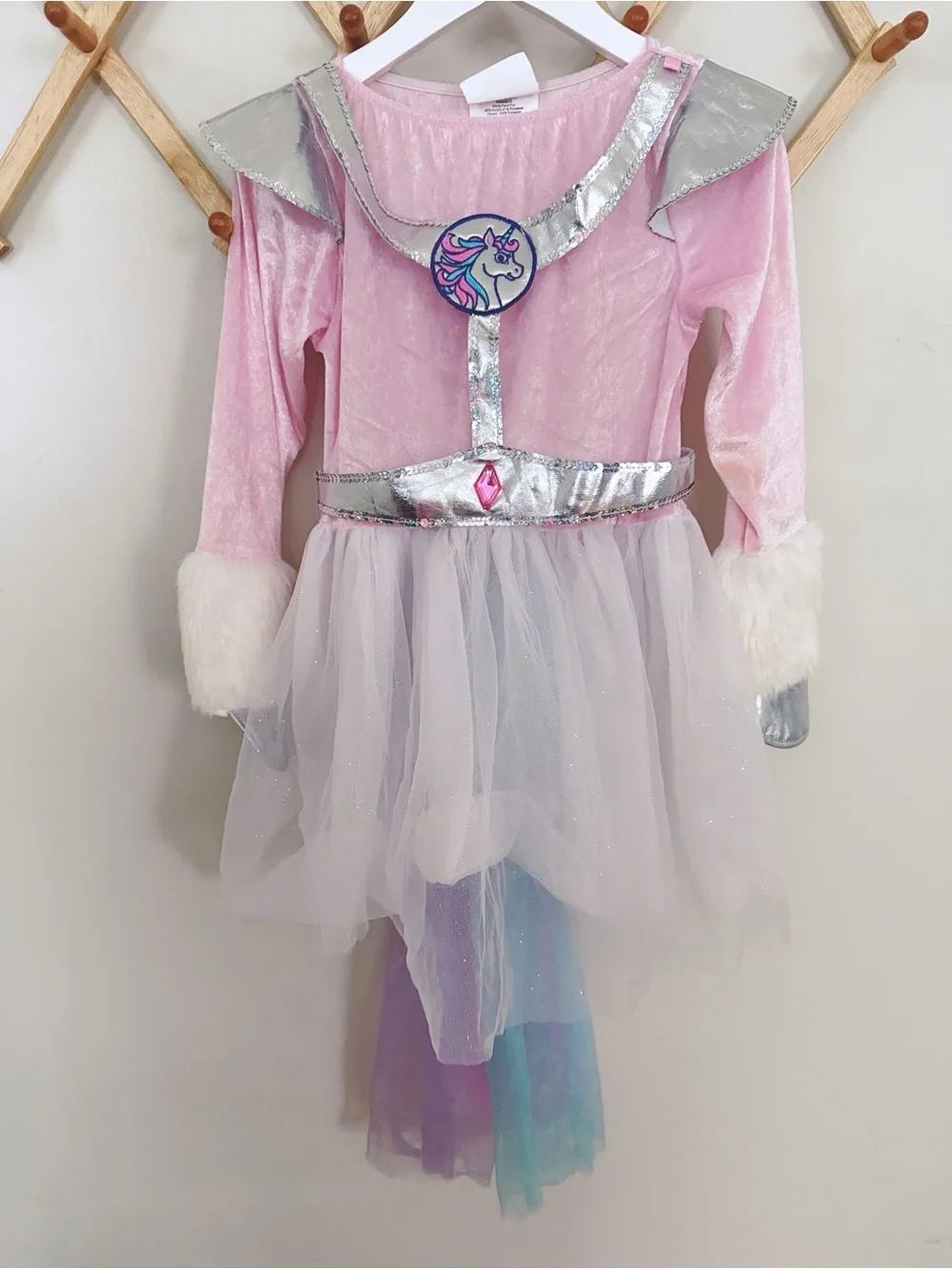 Teetot Girls 7-8 Winged Unicorn Costume Pink Silver Halloween Dress Tail Medium